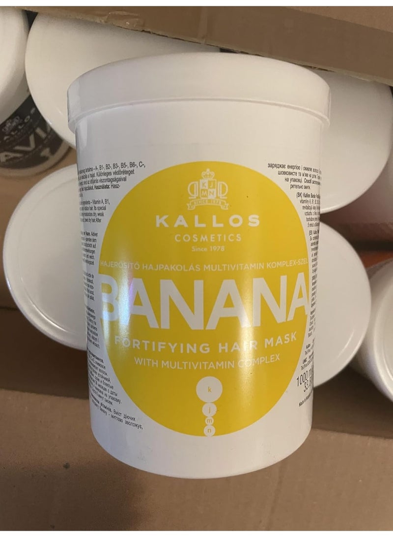 Kallos KJMN Banana Extract Fortifying Hair Mask for Dry, Fragile Hair, Hydrates and Protects Against Heat Styling Damage with Olive Oil and Vitamins 1L 1000ml - Image 2